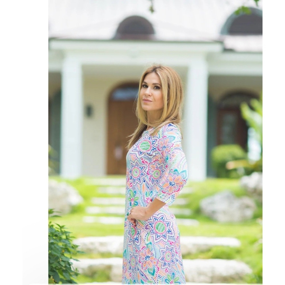 Jean Pierre Klifa Paris Daphne Dress XXL Abstract Floral Print 3/4 Sleeve‎ $135